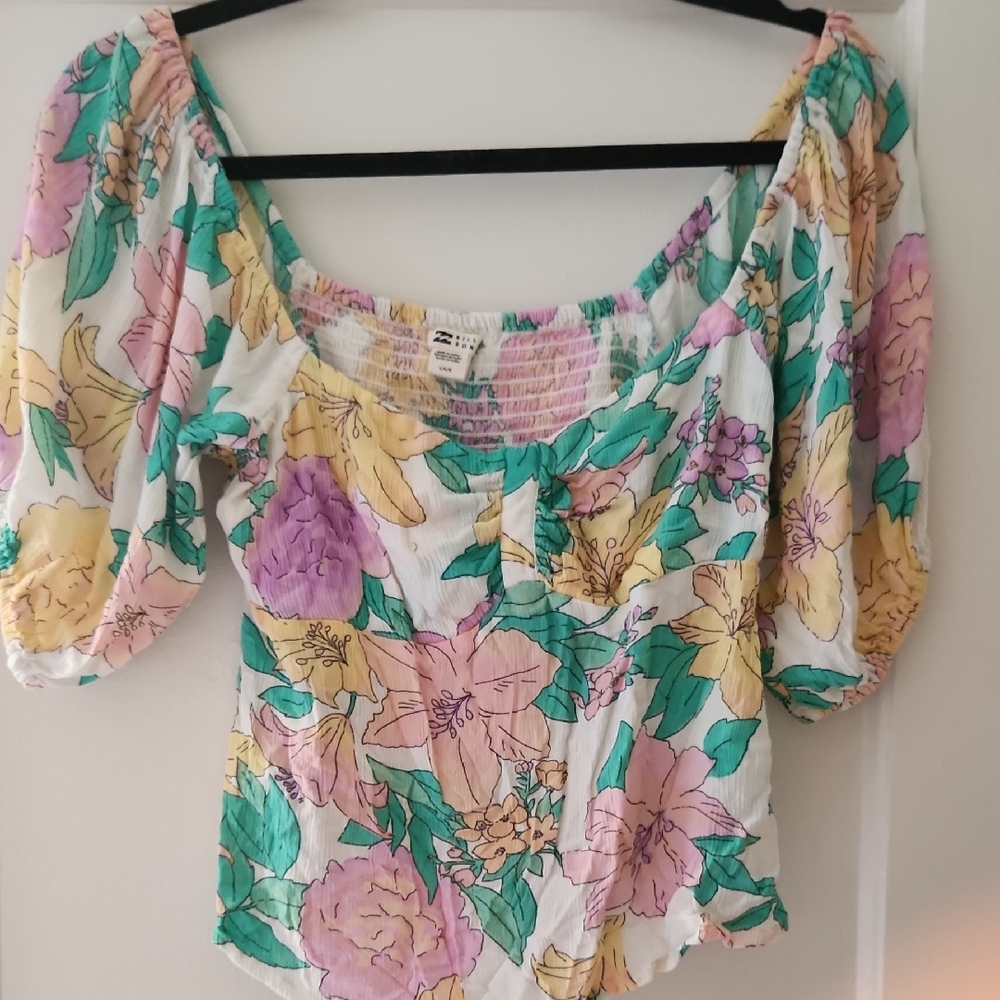 Billabong Floral Puff Sleeve Blouse - Multicolor